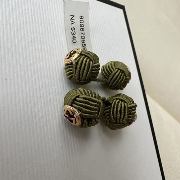 NEW Gucci Interlocking G rope cufflinks Green Gold GG Logo - Picture 6 of 9